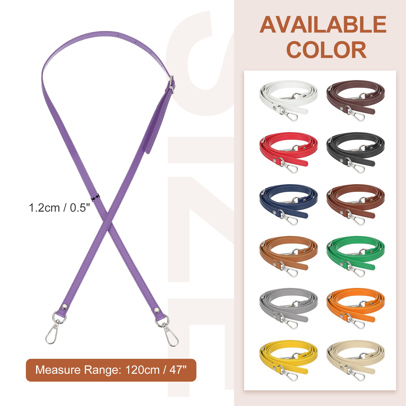 47" Adjustable PU Leather Purse Strap with Silver Hardware Purple