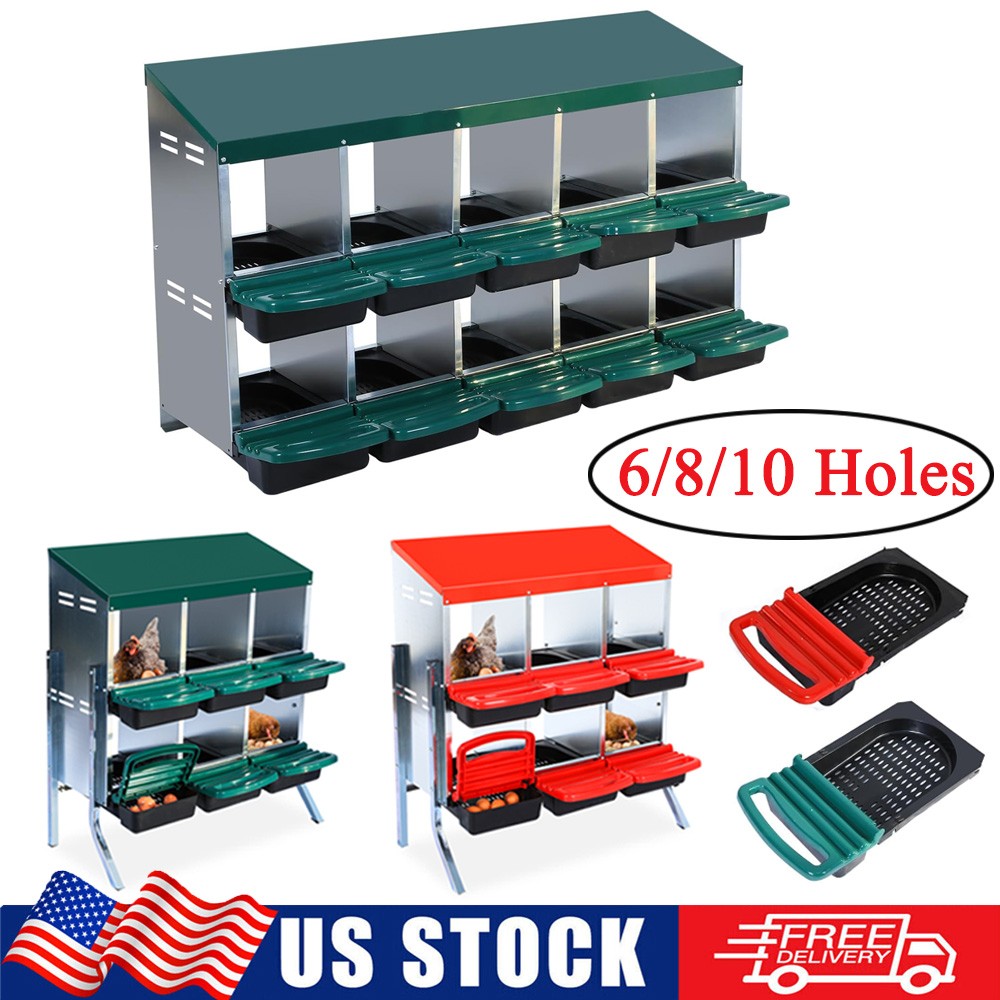 6/8/10 Compartments Chicken Nesting Box 2-Tier Chicken Laying Hen Roosting Boxes