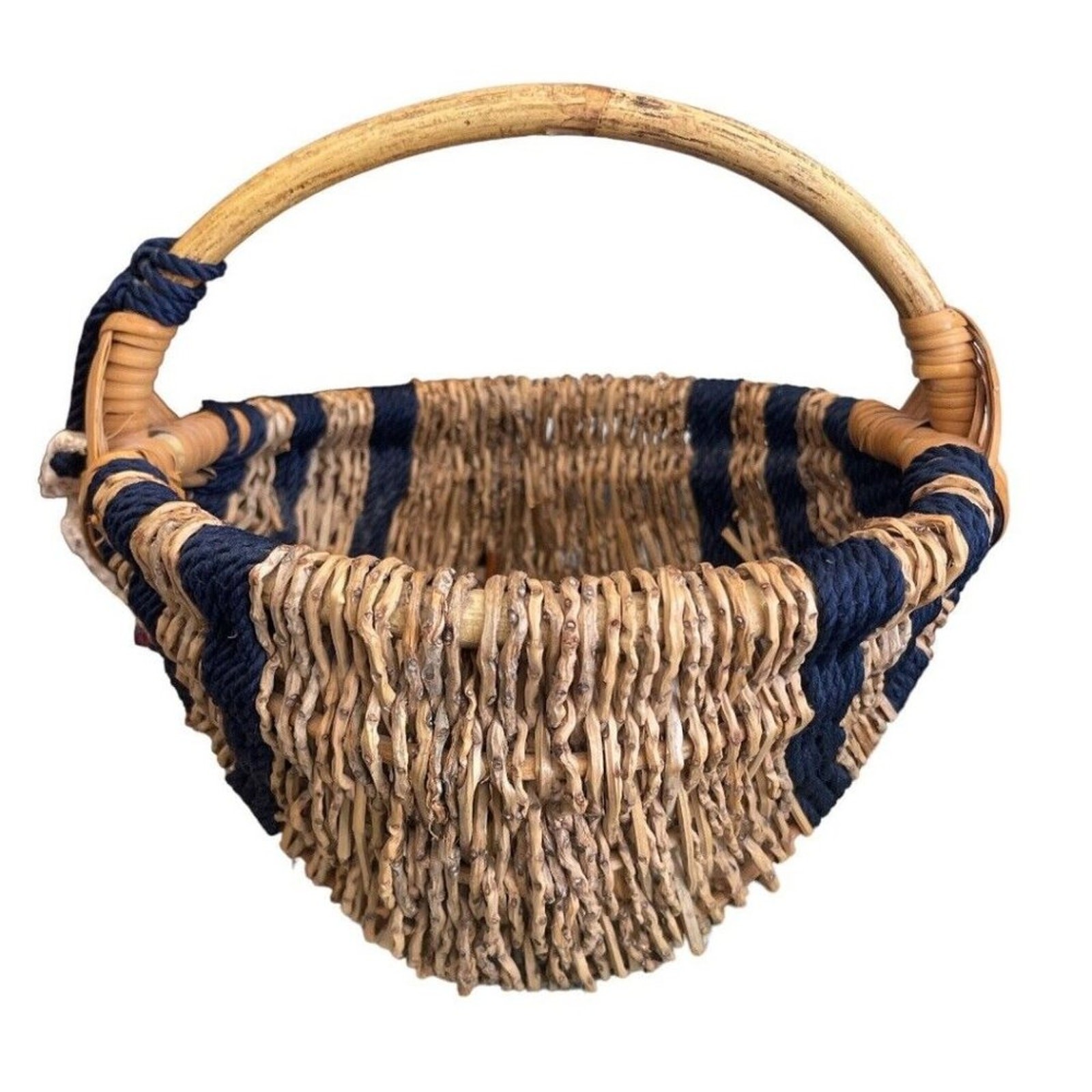 Coco Twigs/ Navy Rope Unique Basket With Shells 10” Diameter