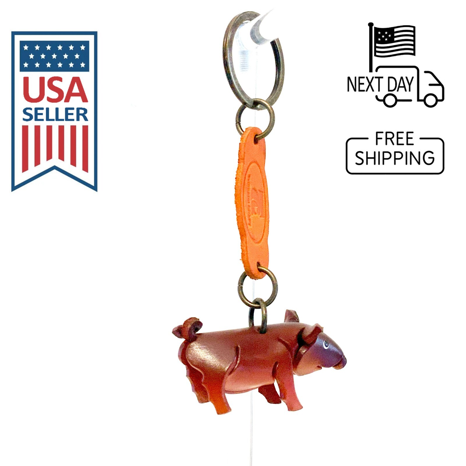 Pig (Brown) Handmade Leather Keyring