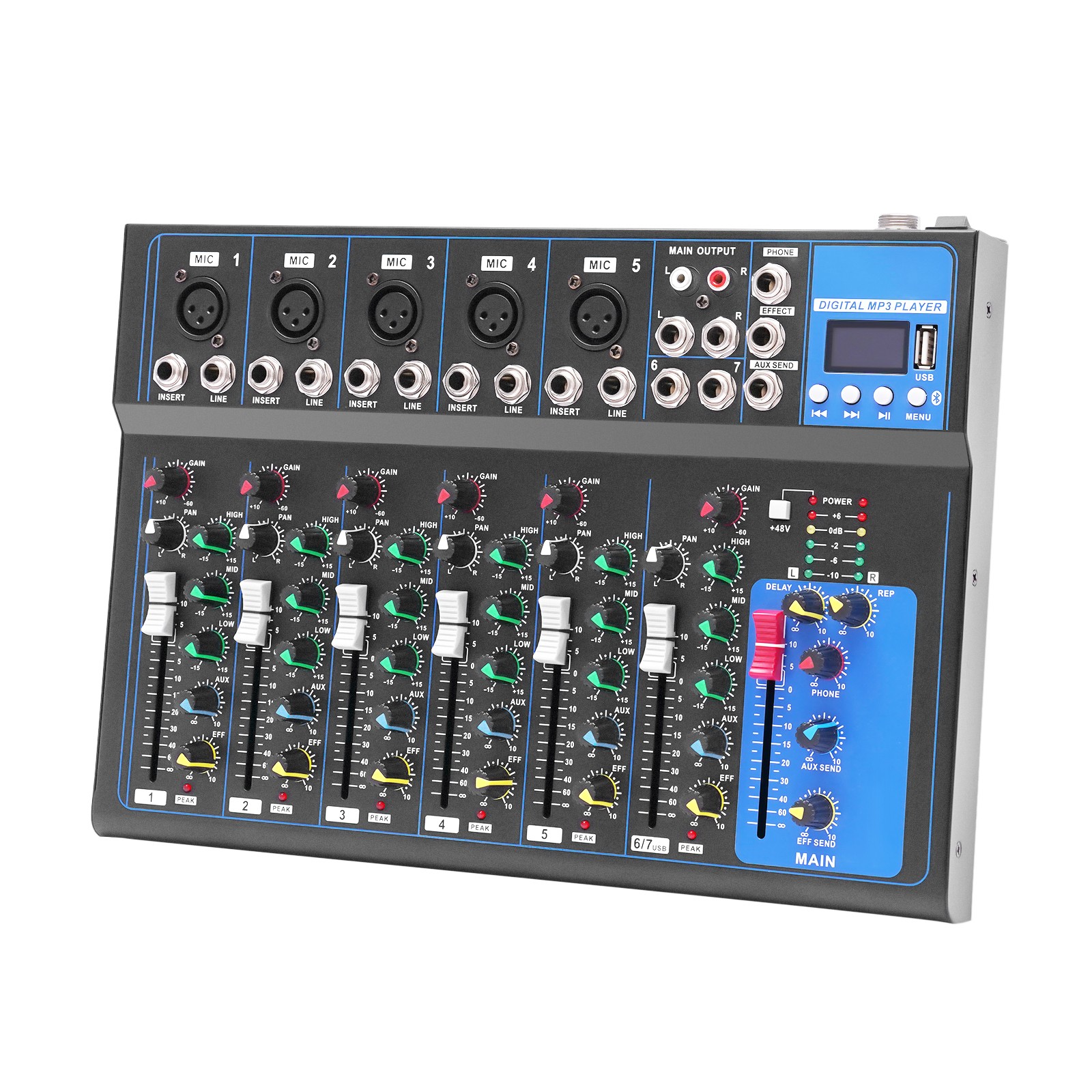 Bluetooth 7 Ch. Studio/DJ Controller Audio Mixer Console 7 Channel Mixer USB New