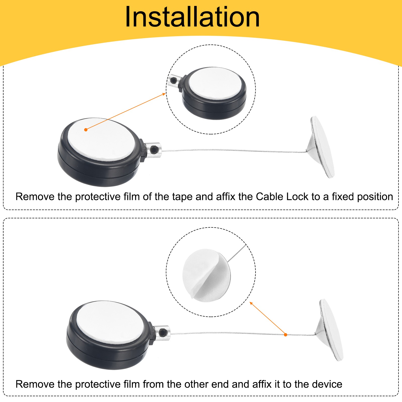 1.8ft Retractable Cable Security Lock with Round Patch Wrench, Black, 4 Pack