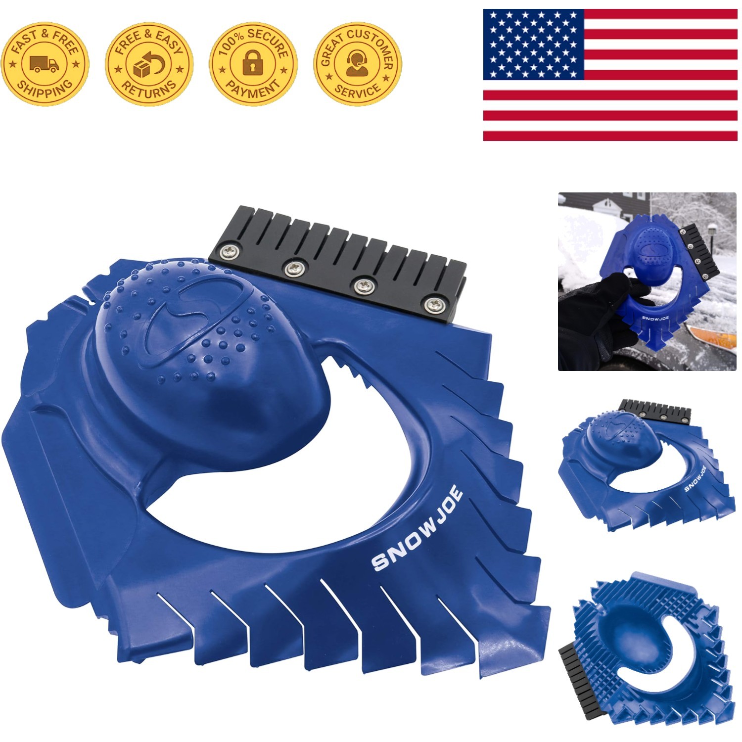 Compact SJEG-DZ Ice Dozer Windshield Scraper Tool - Tough on Ice, Safe on Glass