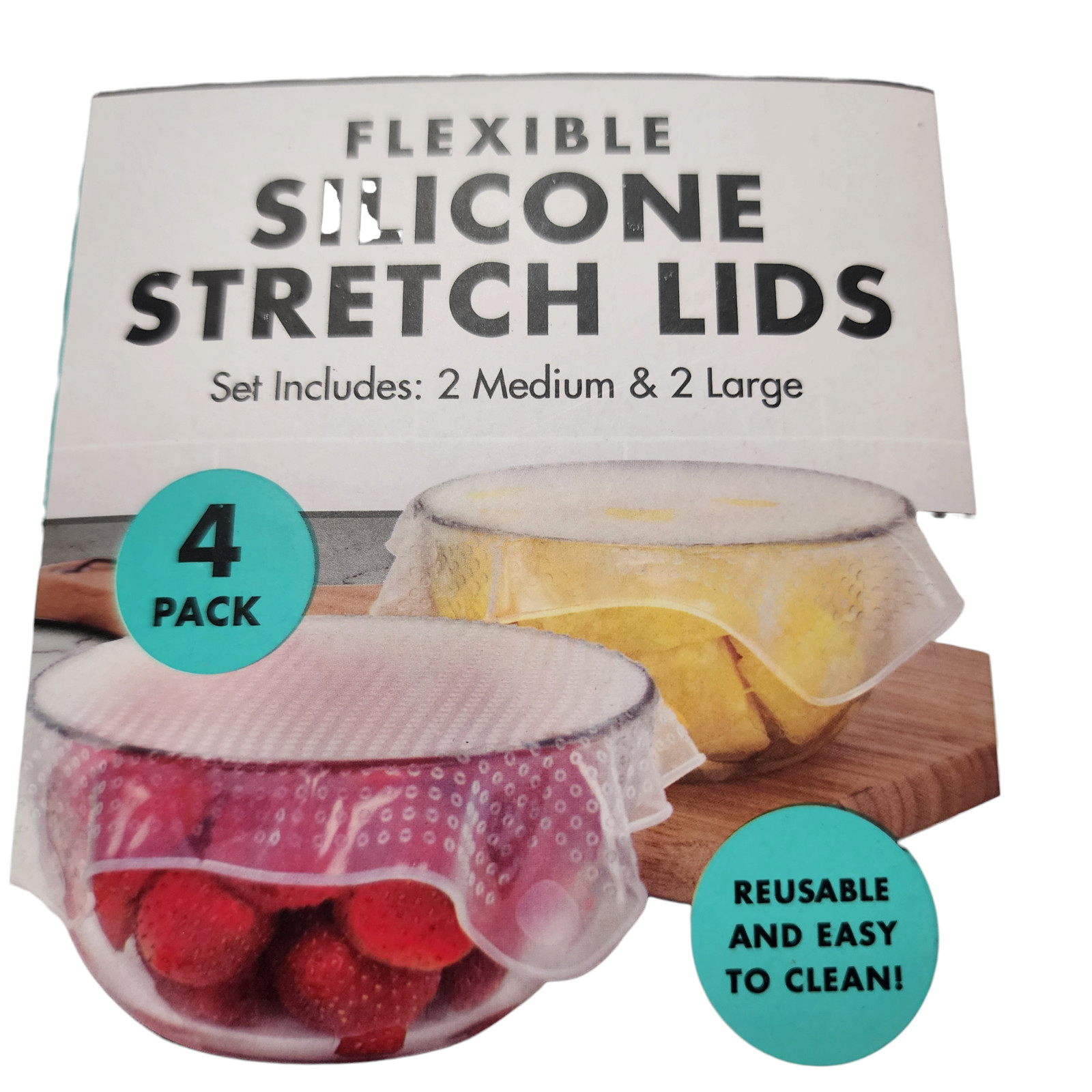 Cuisinart Flexible Silicone Stretch Lids Set: 2 Medium 2 Large Spill Proof