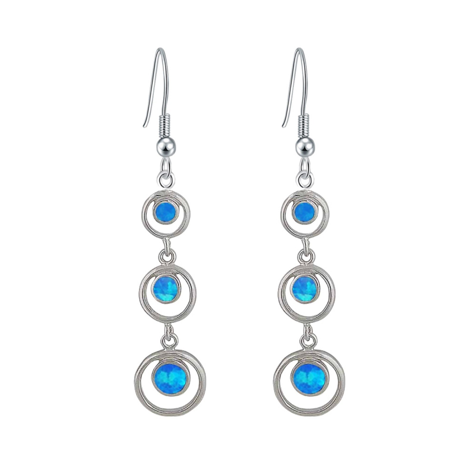 Hawaii Blue Fire Opal Round Earrings Silver Filled For Women Girls