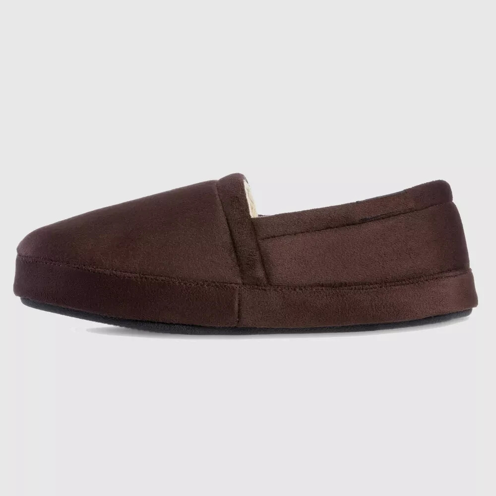 Isotoner S018 Men's Microsuede Round Toe Closed Back Slippers, Brown, US 11-12