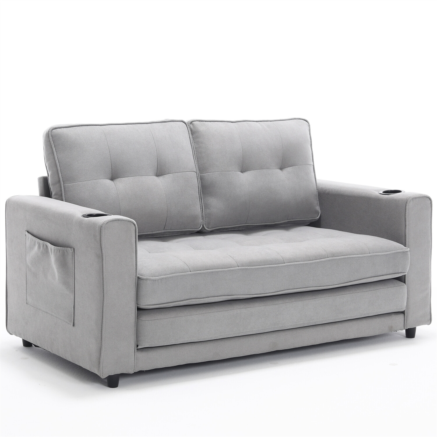 Convertible Sofa Bed Loveseat Futon Sofa Couch w/ Pull-Out Bed Light Gray