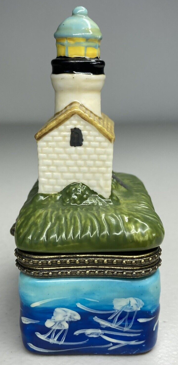 Porcelain Lighthouse Hinged Trinket Box