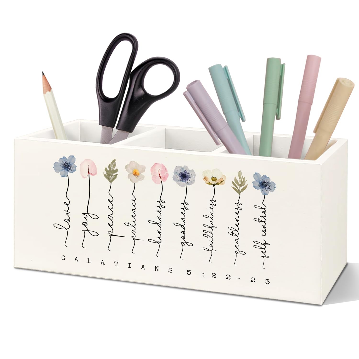 SNNDER Christian Pen Holder for Desk, Religious Christian Gifts for Women, Flora