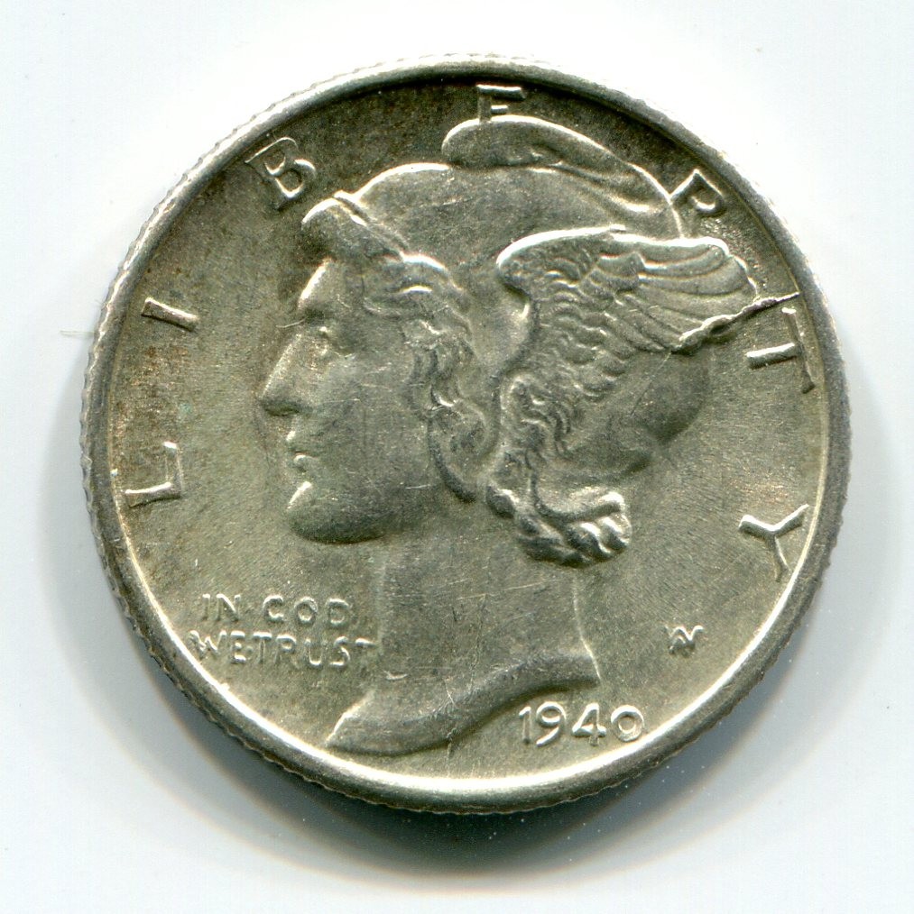 1940-S Mercury 10c Dime - Major Obverse Die Crack