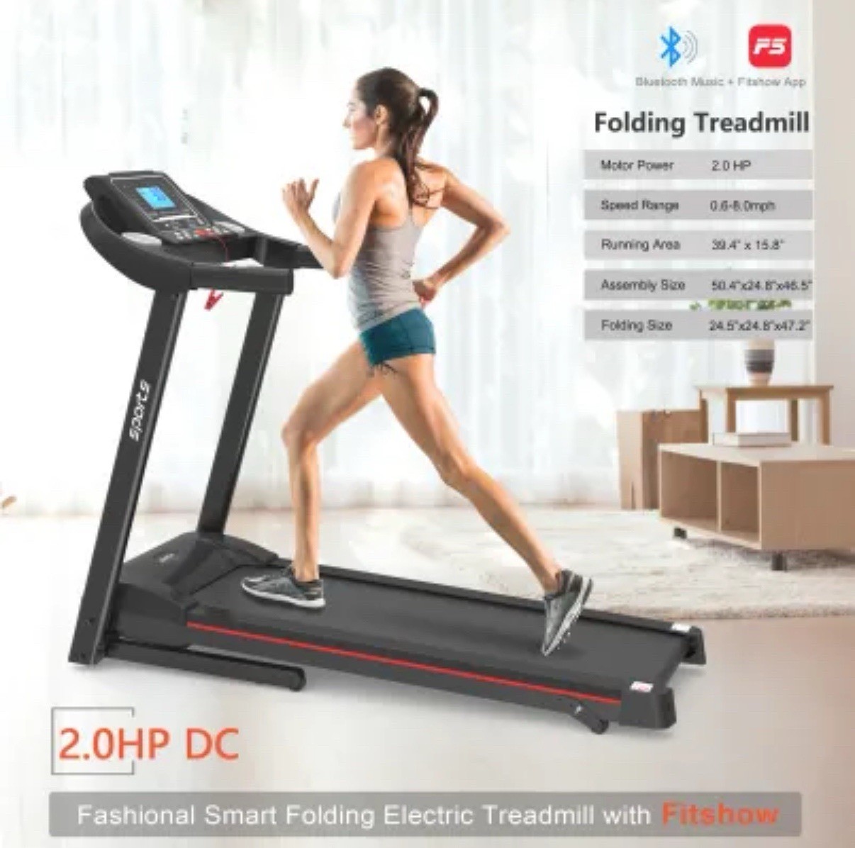 Foldable Treadmill with Incline & 5” LCD Screen - Home Workout, Electric Running