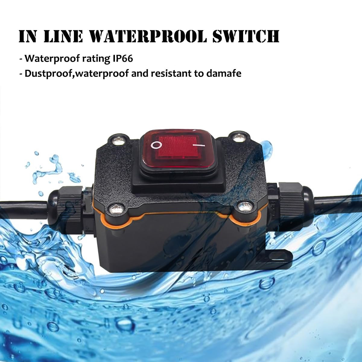 Waterproof Inline Cord Switch,DPST AC 20A-125V,16A-250V On Off Toggle Switch wit