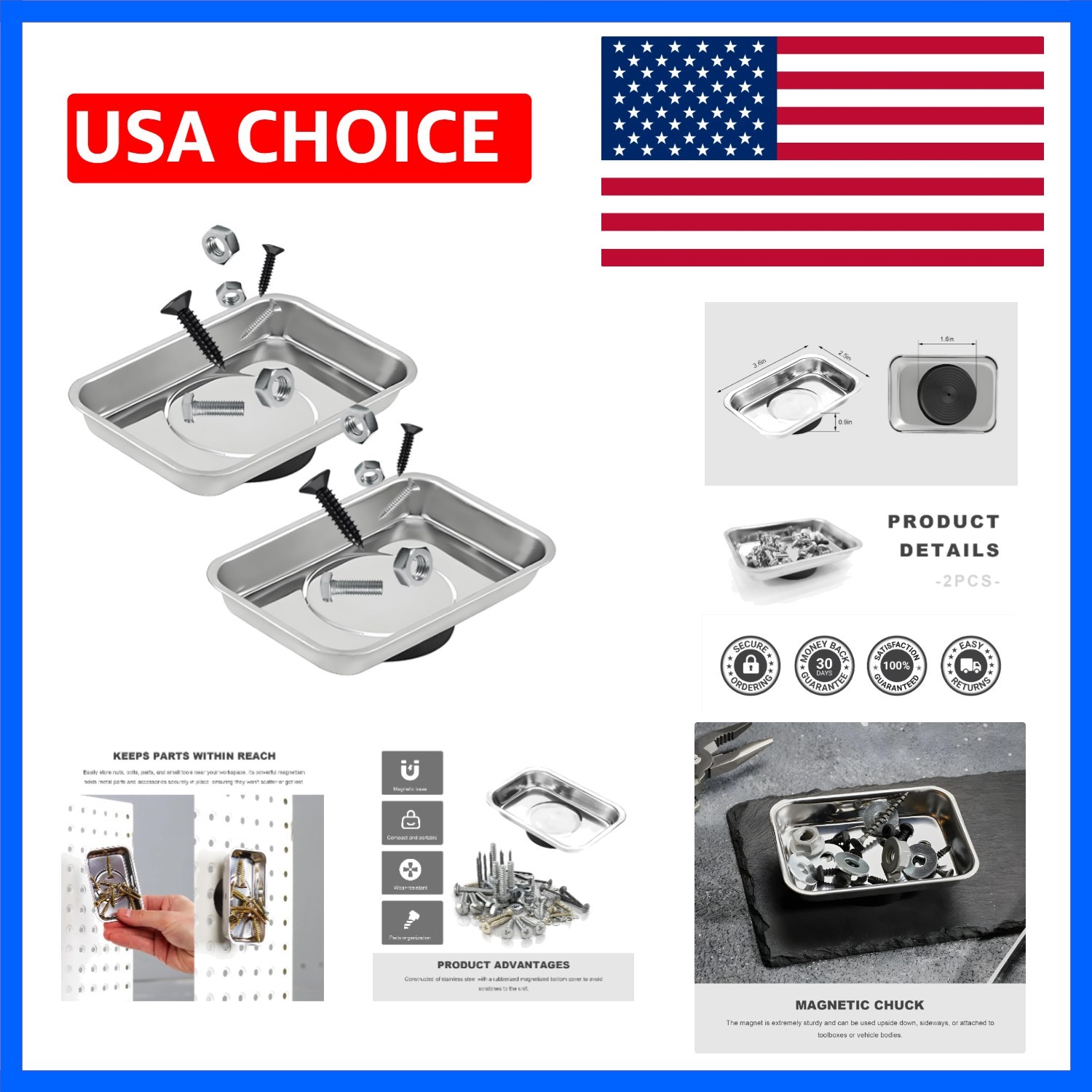 Professional-Grade Magnetic Parts Holder Set - Stainless Steel 2 PCS Rectangles