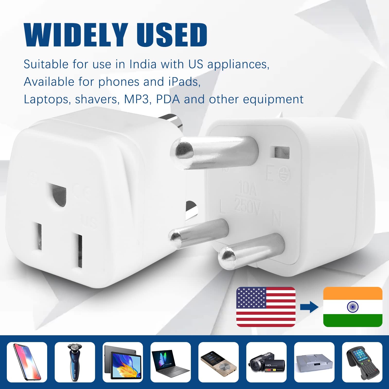 US to India Plug Adapter,Type D Adapter Power Adapte White