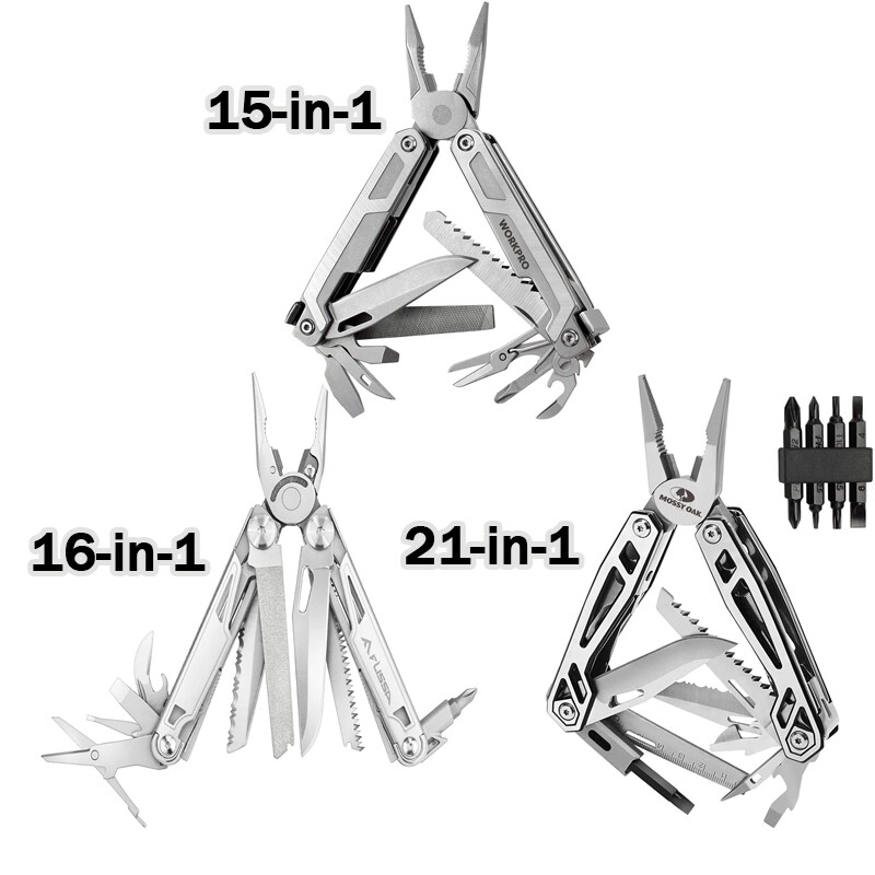 21-in-1/15-in-1/16-in-1 Multi-tool Pocket Knife Plier Set Safety Locking &Sheath