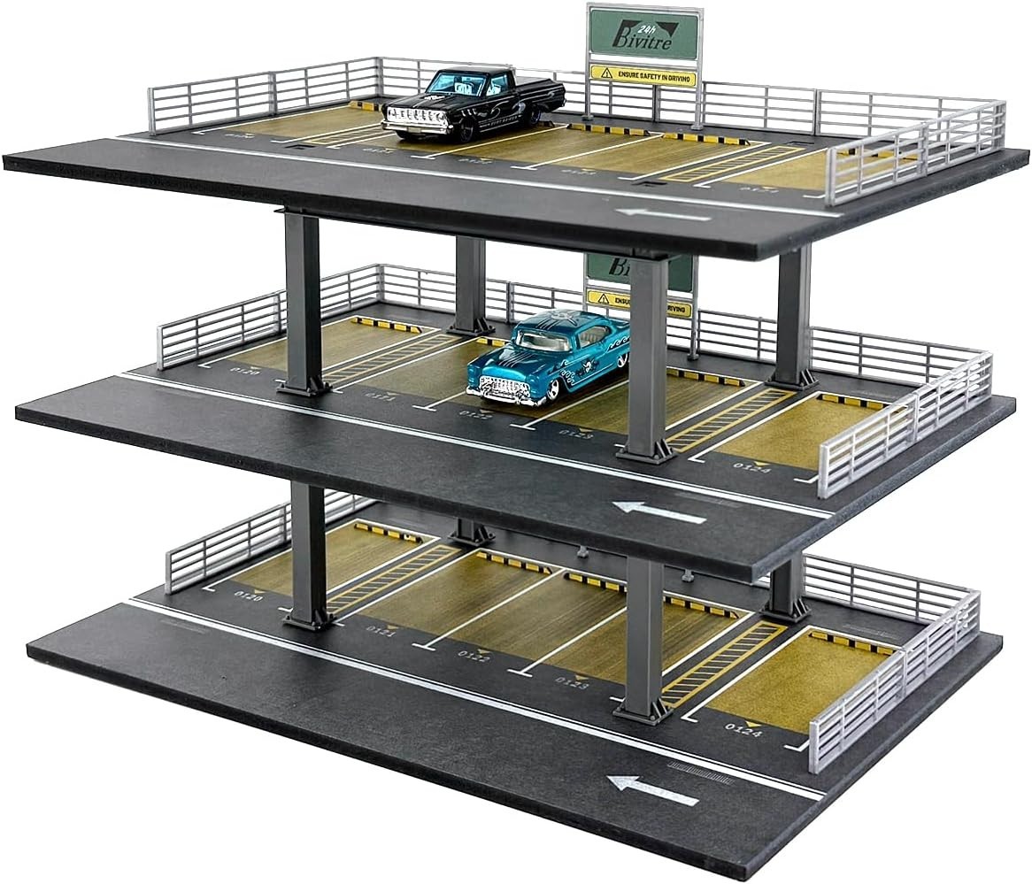Space Saving 1/64 Scale Car Display Case with Horizontal Railing and Stoppers