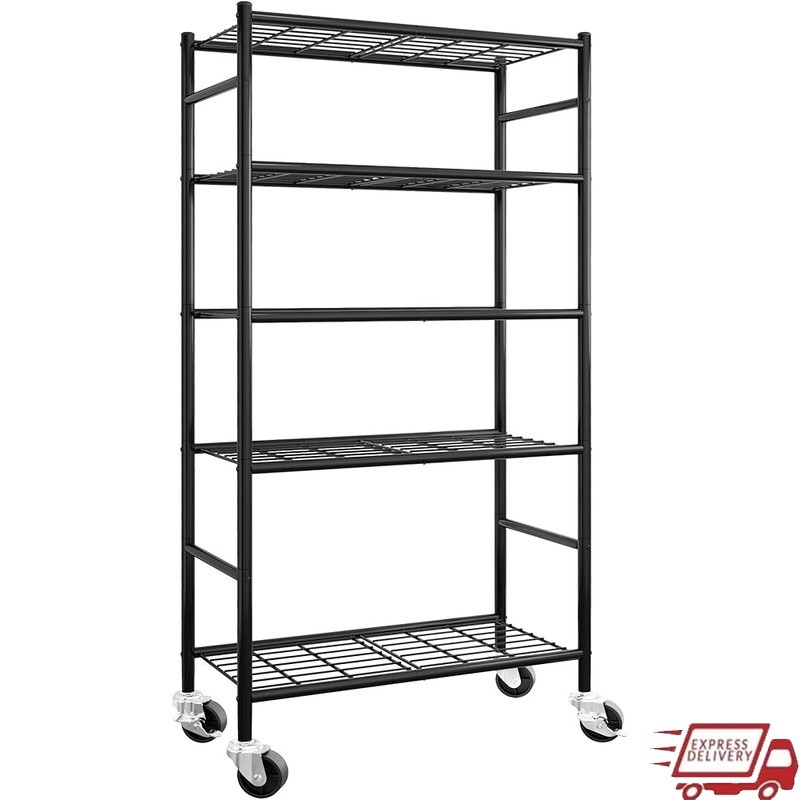 Heavy-Duty Metal Shelves W/ Wheels & Leveling Feet Garage Kitchen Storage
