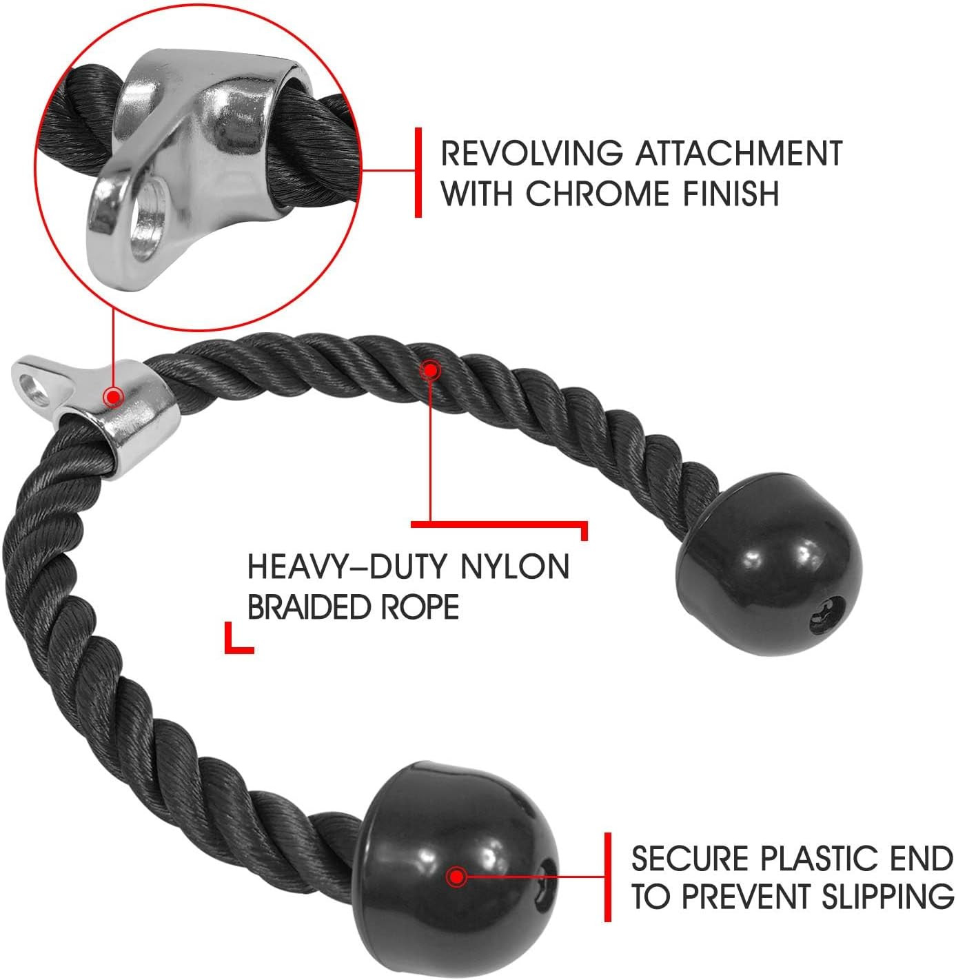 Yes4All Tricep Rope - Exercise Machine Attachment Press Down - 27" Rope Length
