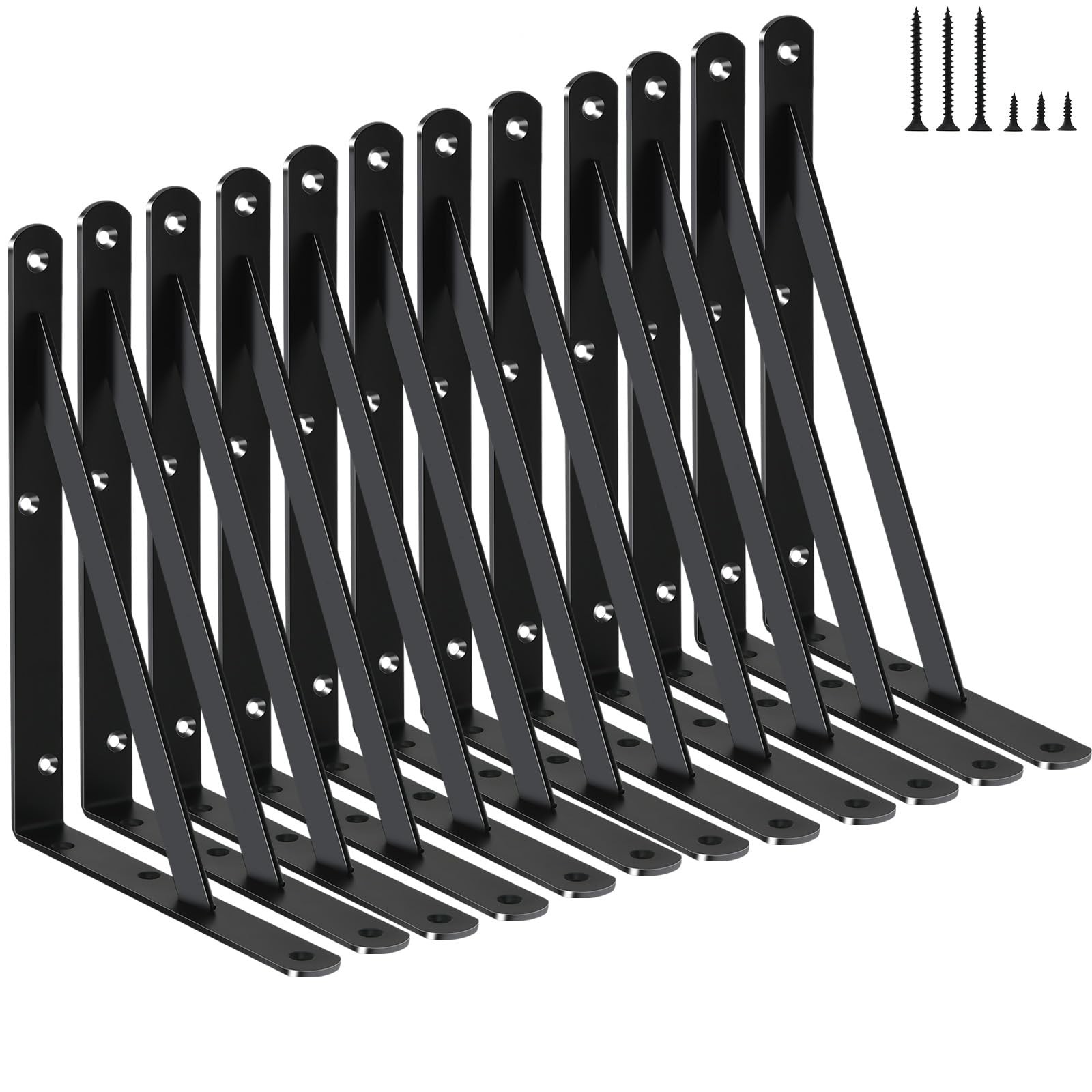 12 Pack L8 x H 6 Black Heavy Duty Shelf Brackets with Screws Metal Shelf Bracket