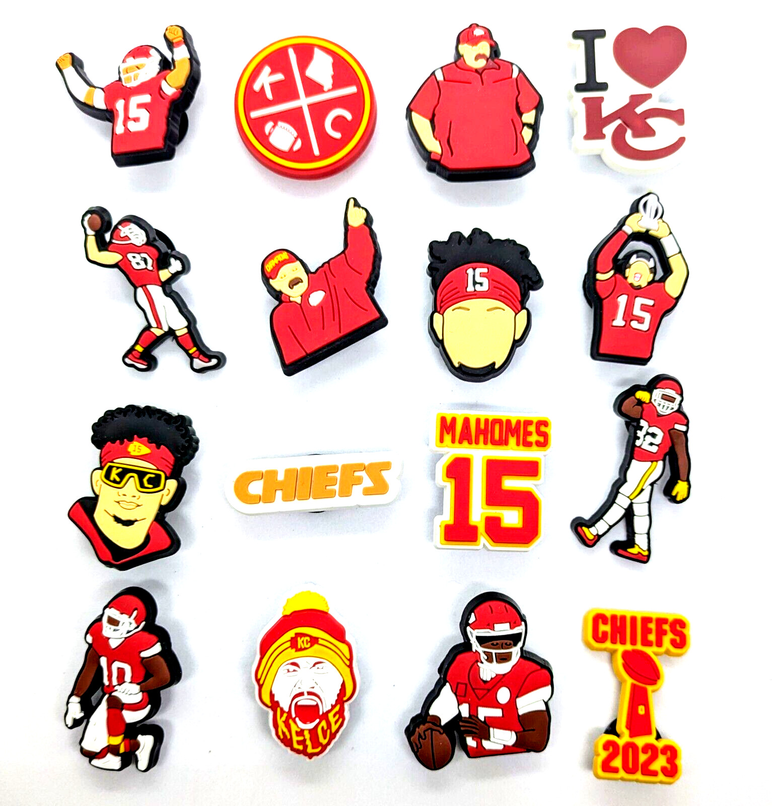 KANSAS CITY CHIEFS SHOE CHARMS (16pcs) Football Mahomes Gift Accessories Set Lot