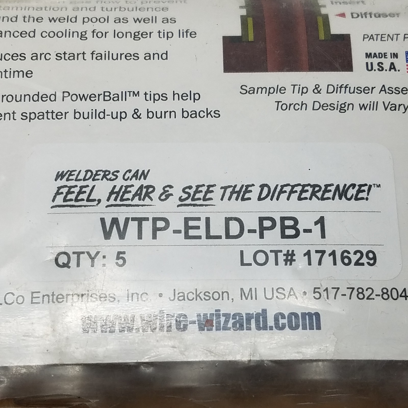 Wire Wizard WTP-ELD-PB-1 PowerBall Gass Diffuser, Thread-On, for 9mm Contact Tip