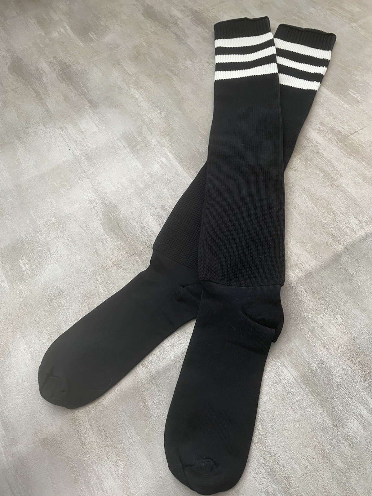 Black Thigh Length Socks with White Stripes