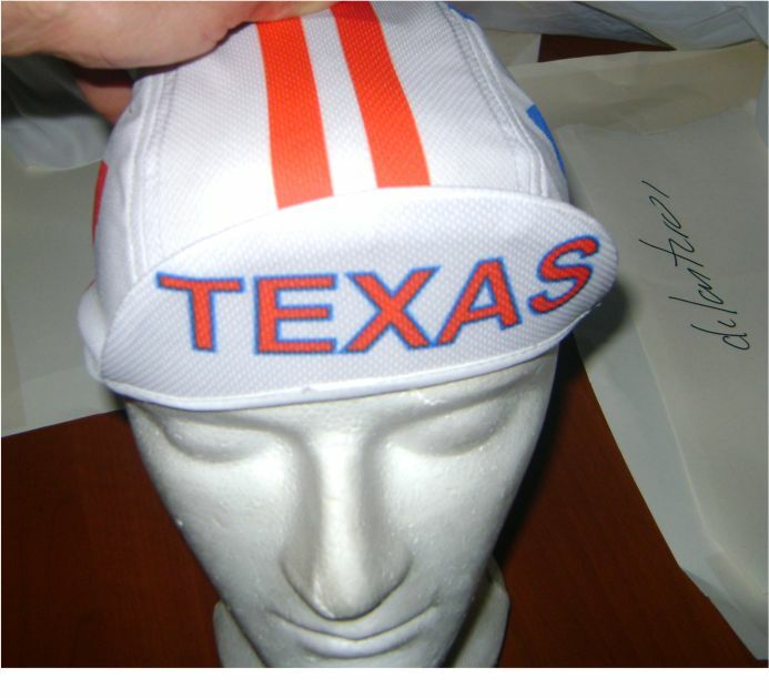 TEXAS CYCLING CAP TX HAT CAP POLYESTER SUBLIMATED UV RAY PISTA FIXED AUSTIN TX