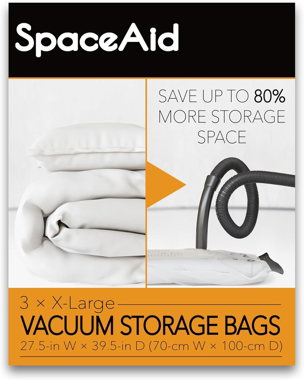 SpaceAid Jumbo Vacuum Storage Bags, Space Saver Sealer X-Large 3 Pack, Clear
