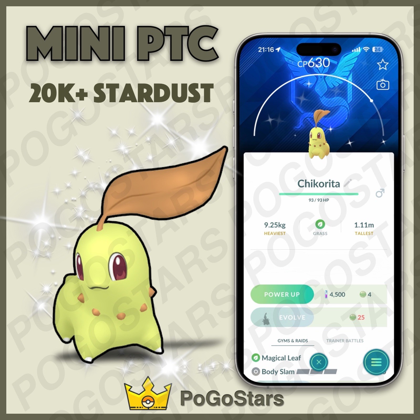Pokémon PTC Go - Shiny Chikorita - Team Mystic✨Special Background✨