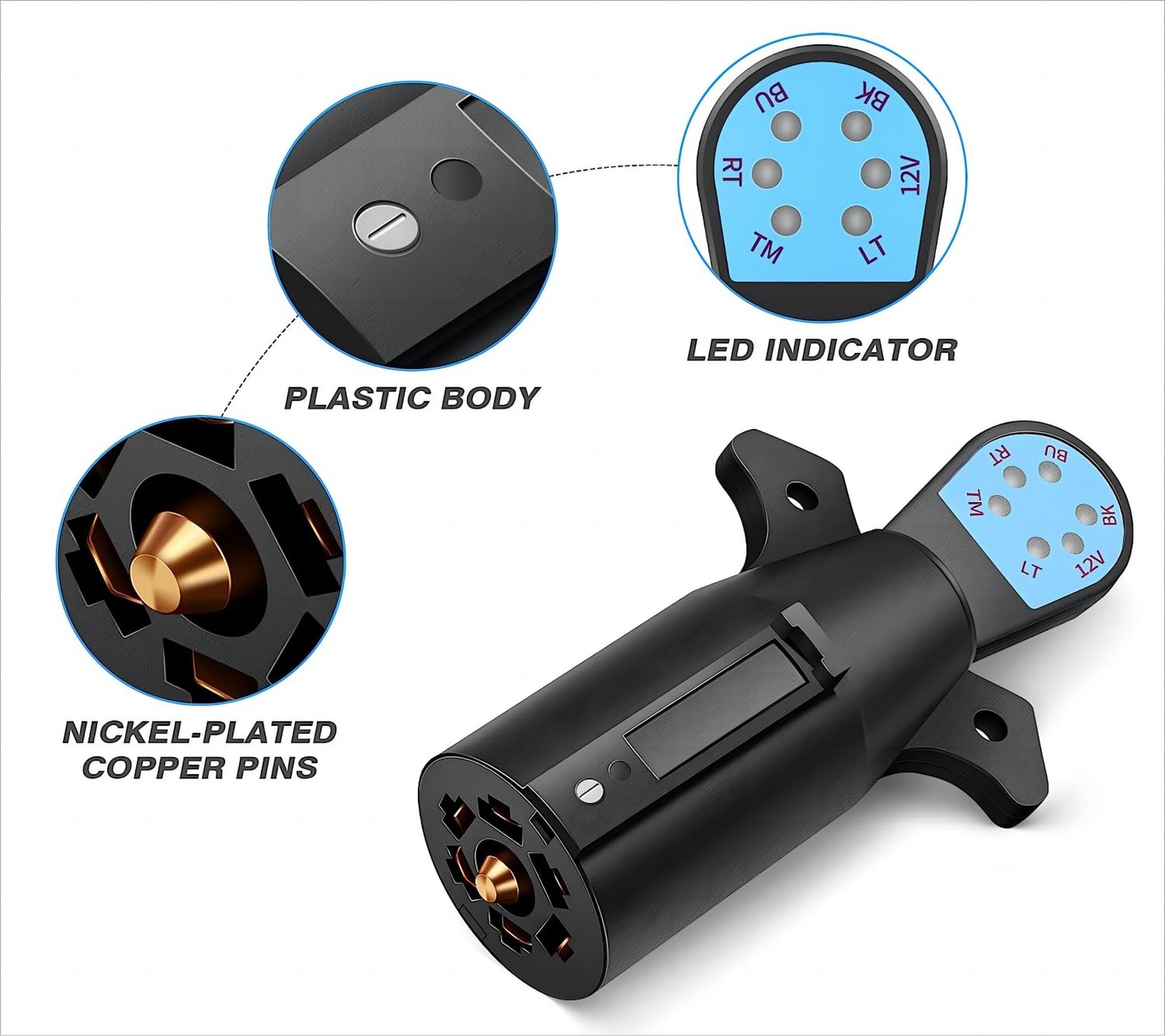NEW SUN® Quick Connect 7-Pin Trailer Light Tester, 7-Way Trailer Plug Teste