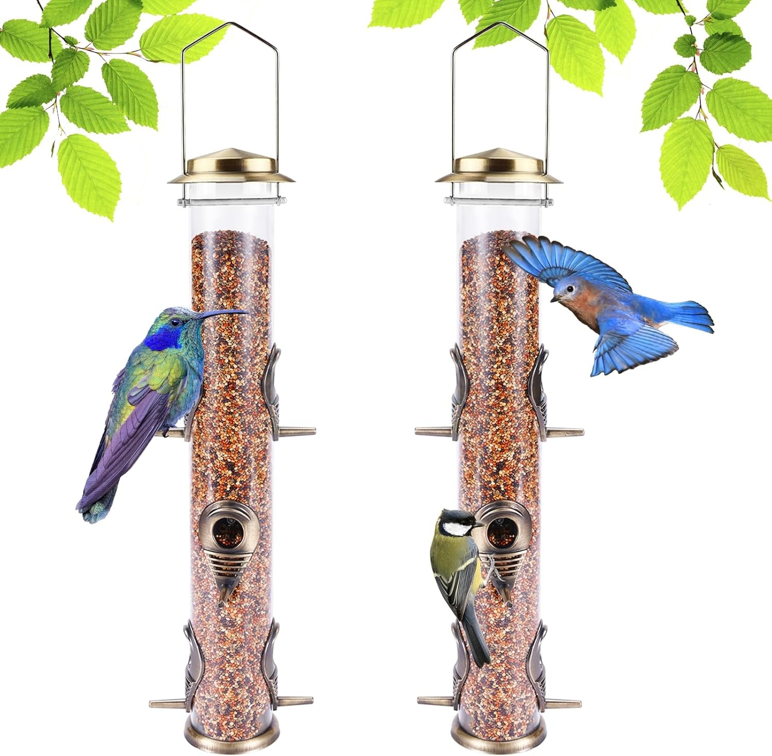 MIXXIDEA 2PK Metal Wild Bird Feeder Squirrel Proof Feeders for Bronze