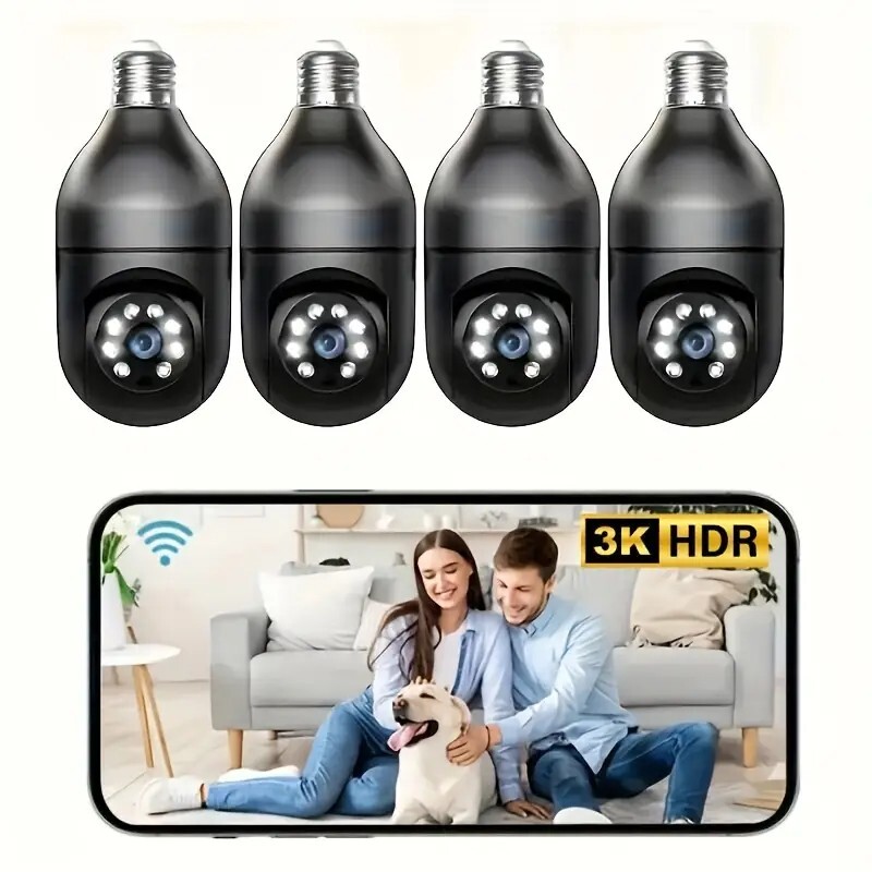4PCS 2MP Wireless Light Bulb Security Camera 2.4G WiFi Outdoor Home Bulb Camera