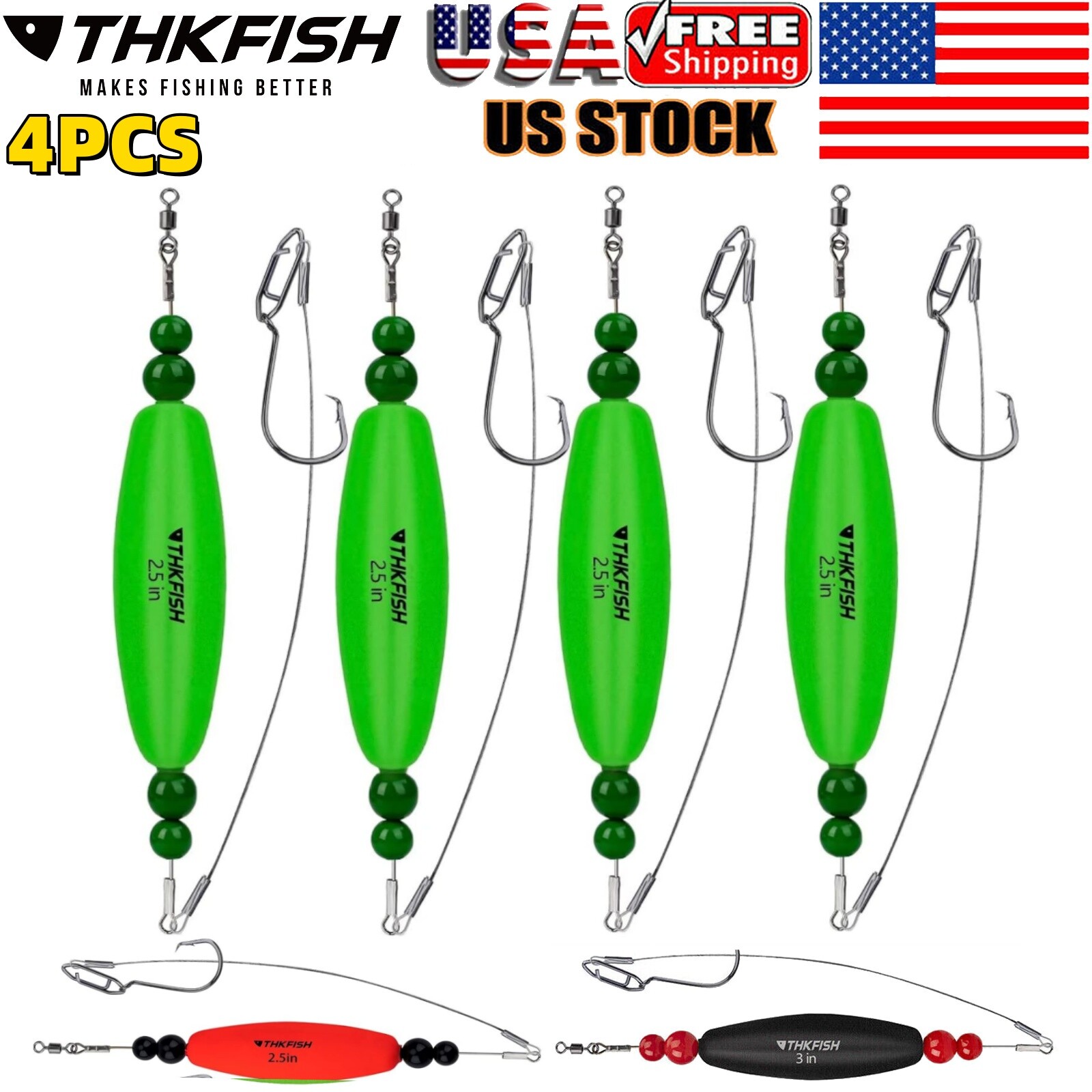 THKFISH 4PCS Santee Rig Catfish Bait Floats Kit with Rattles Noise EVA Foam Rigs