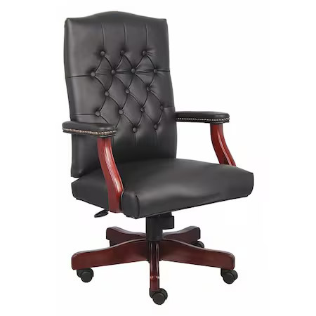 Boss B905-Bk Executive Chair, Wood Base, Overall 47" H