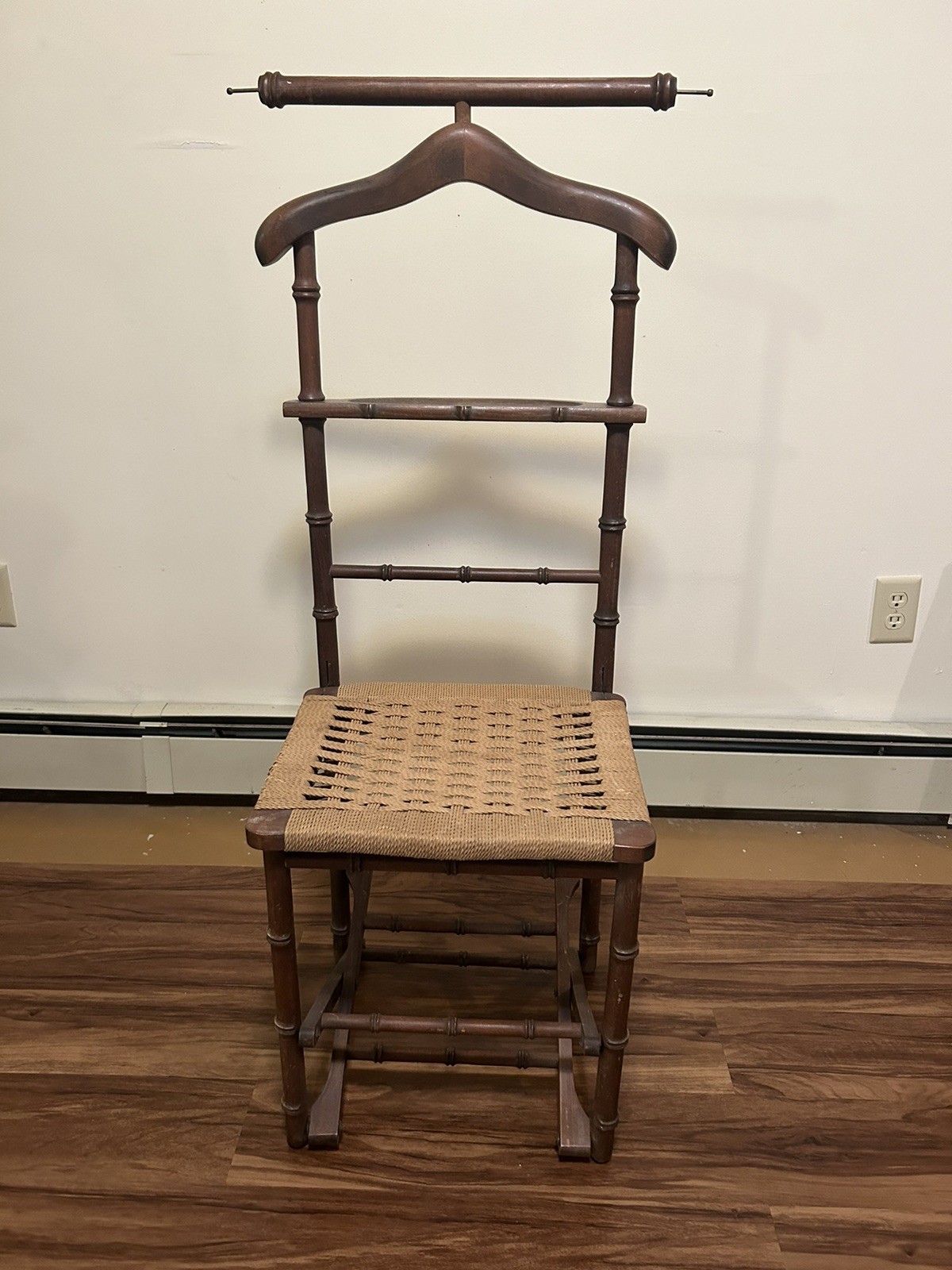 Vintage Folding Valet Chair Woven Seat Made In Italy