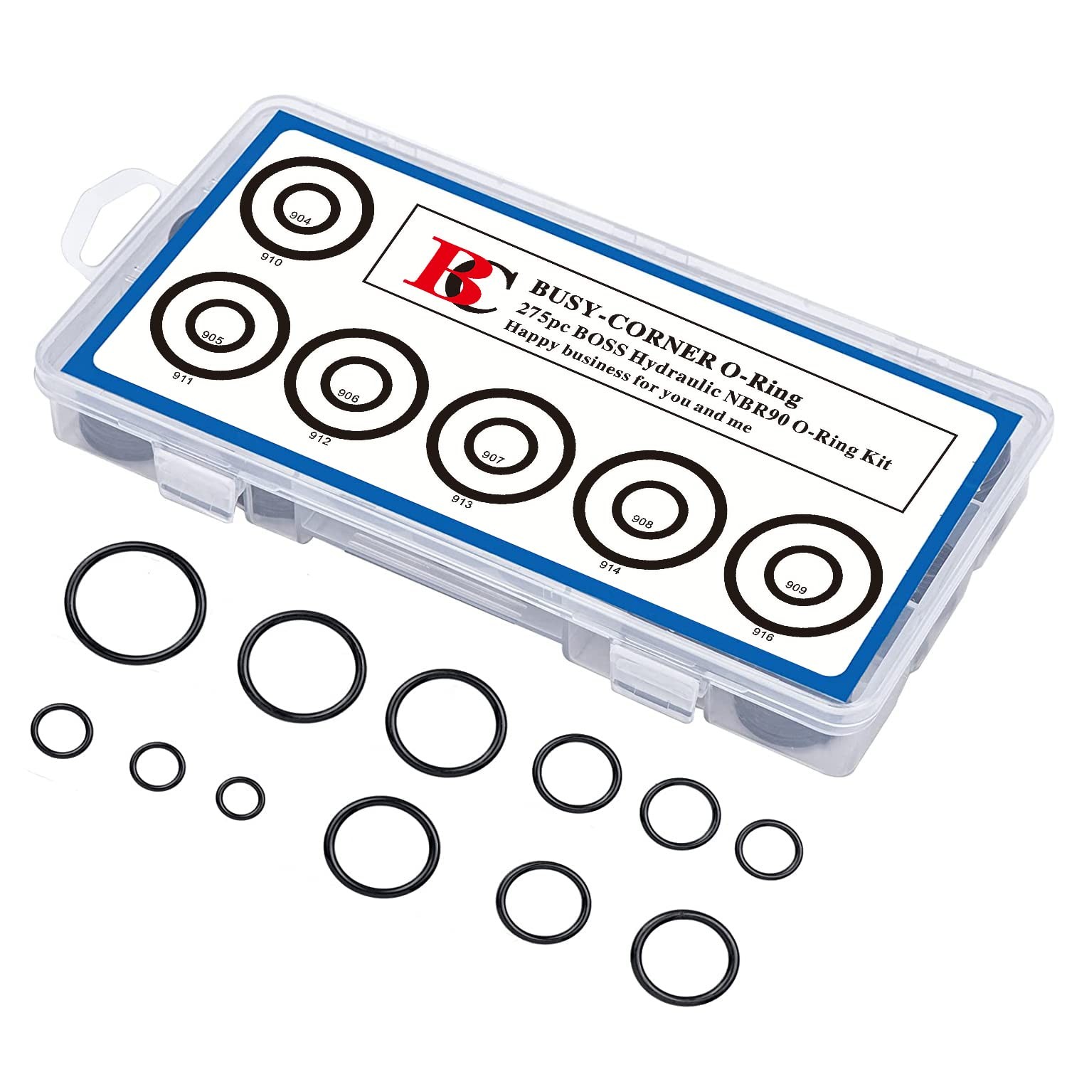 BUSY-CORNER O-Ring Boss Hydraulic Seal Kit, SAE 900 Series, 12 Sizes, Black