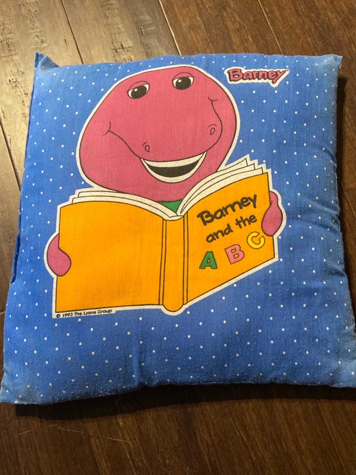 Vintage 1993 Barney and Baby Bop ABC Pillow The Lyons Group Double Sided 16x16
