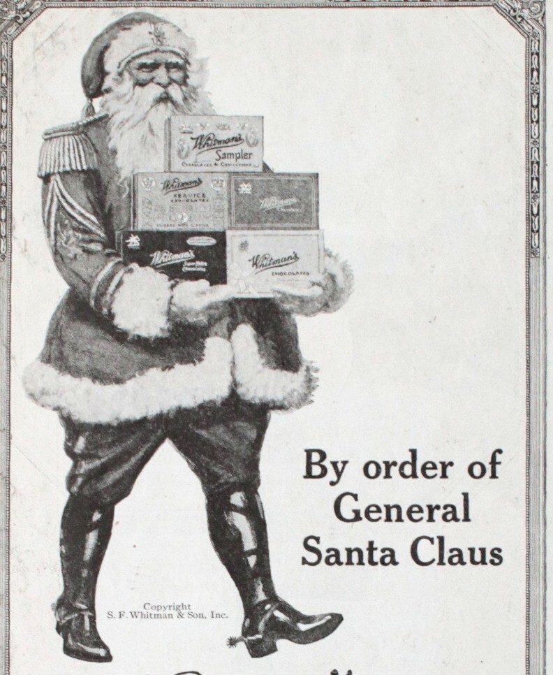 1918 WWI By Order of General Santa Claus WHITMAN'S Chocolate Candy PRINT AD