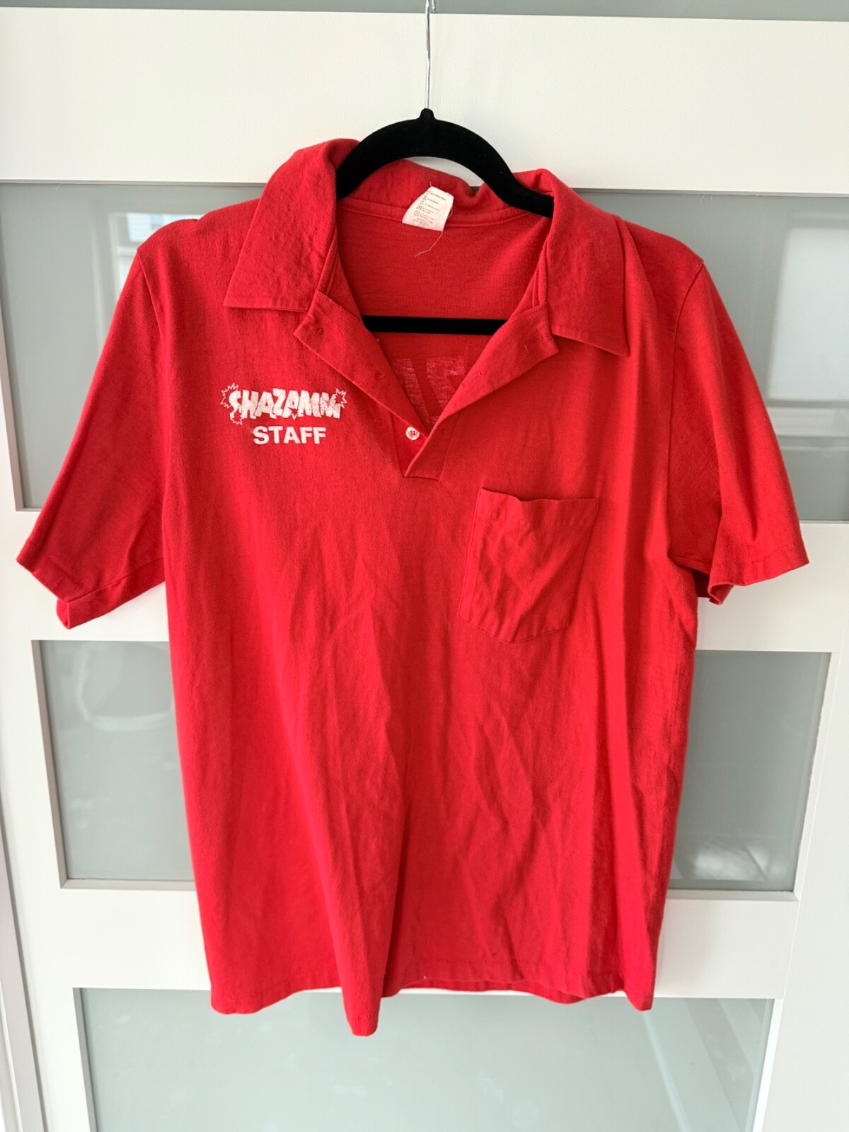 VINTAGE SHAZAMM VIDEO ARCADE STAFF RED POLO SHIRT - SIZE L