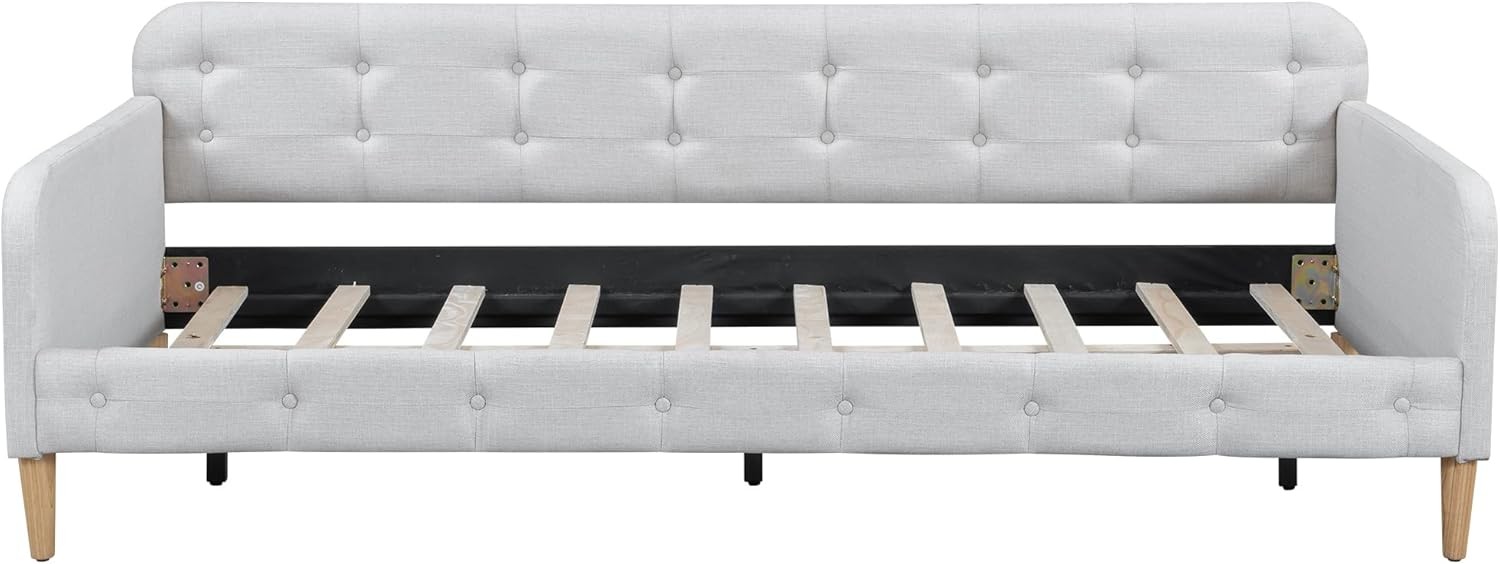 Twin Size Upholstered Daybed W/ 4 Support Legs Linen Sofa Bed Frame W/ Button