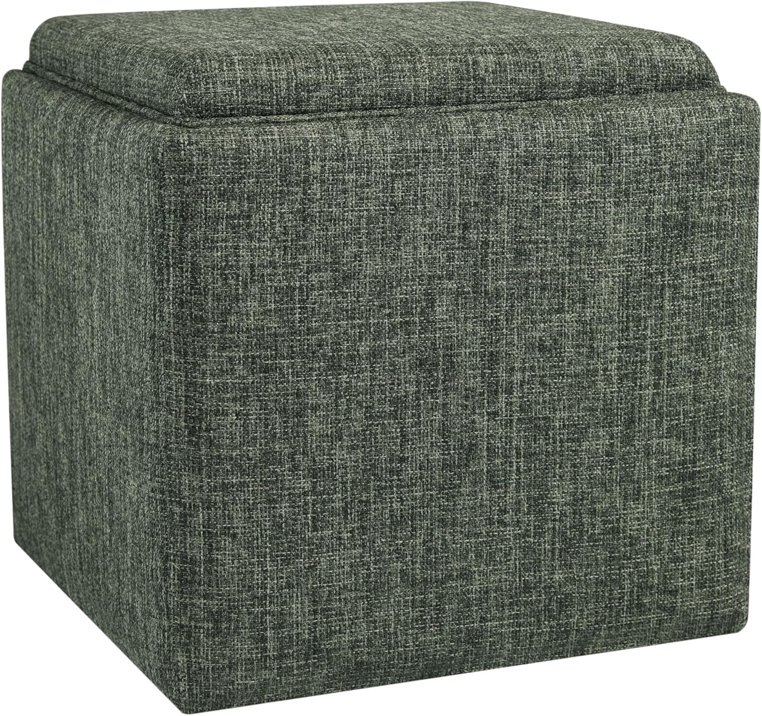 Home Decor Storage Ottoman with Tray Top|Upholstered Modern Square Storage Ottom