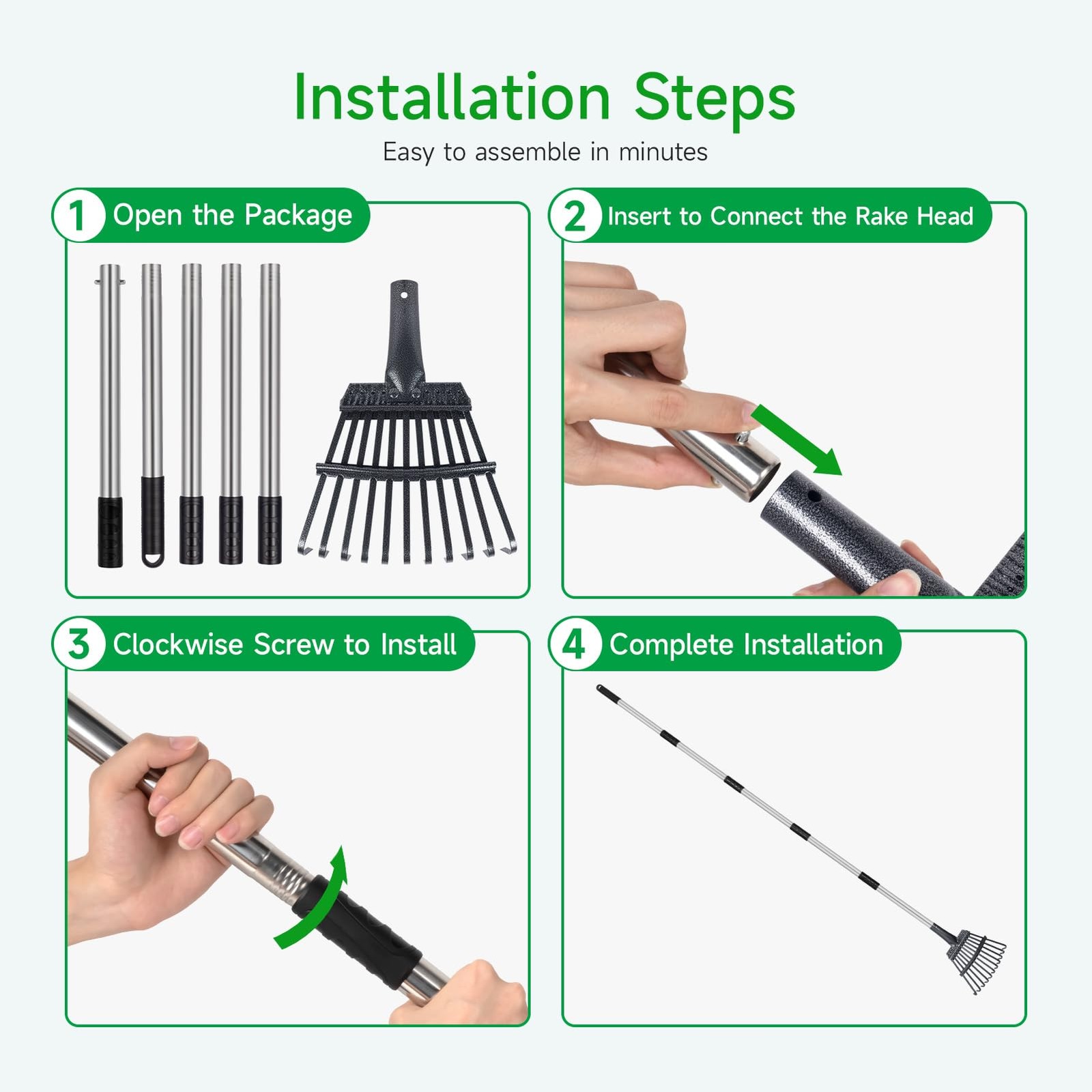 GreatBuddy Adjustable Leaf Rake, 8'' Wide Metal Rake, Perfect for Shrub, Flow...