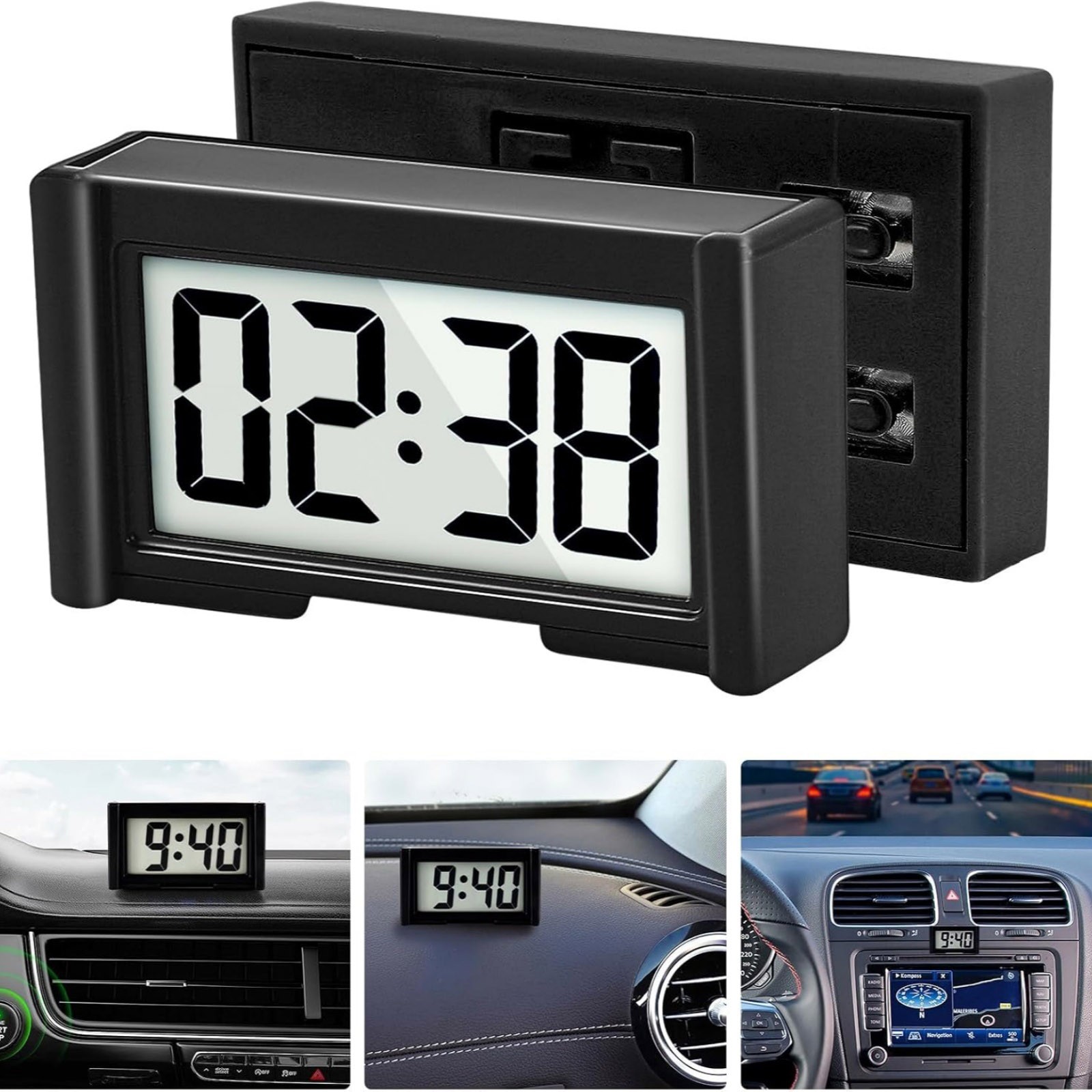 3PC Mini Digital Clock Small Adhesive Stick On For Car Dashboard LCD Display New