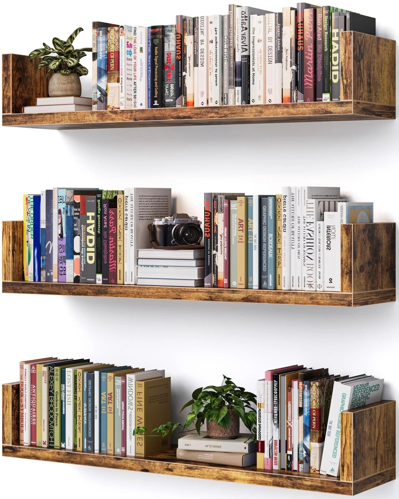 Wall Bookshelf, Set of 3, U Shaped Floating Bookshelf, Hanging Bookshelves fo...