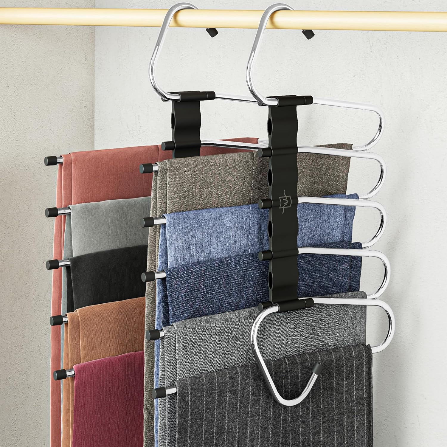 Pants Hangers Space Saving - 2 Pack - Non-Slip Multi-Layer Space Saving Hangers