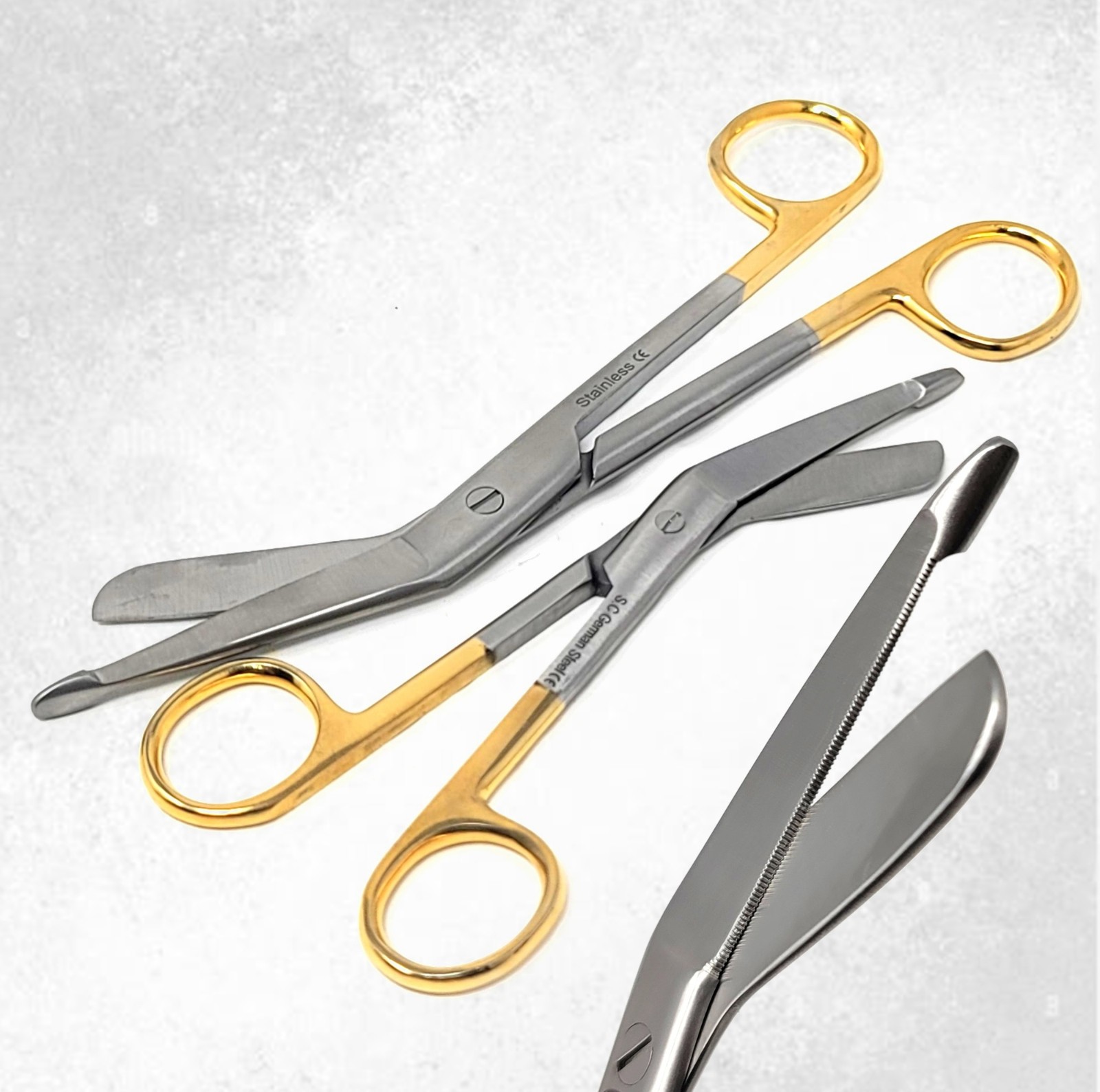 GERMAN Supercut Bandage Scissors 7.25" + 5.5" One Serrated Blade Gold Handle-2Pc