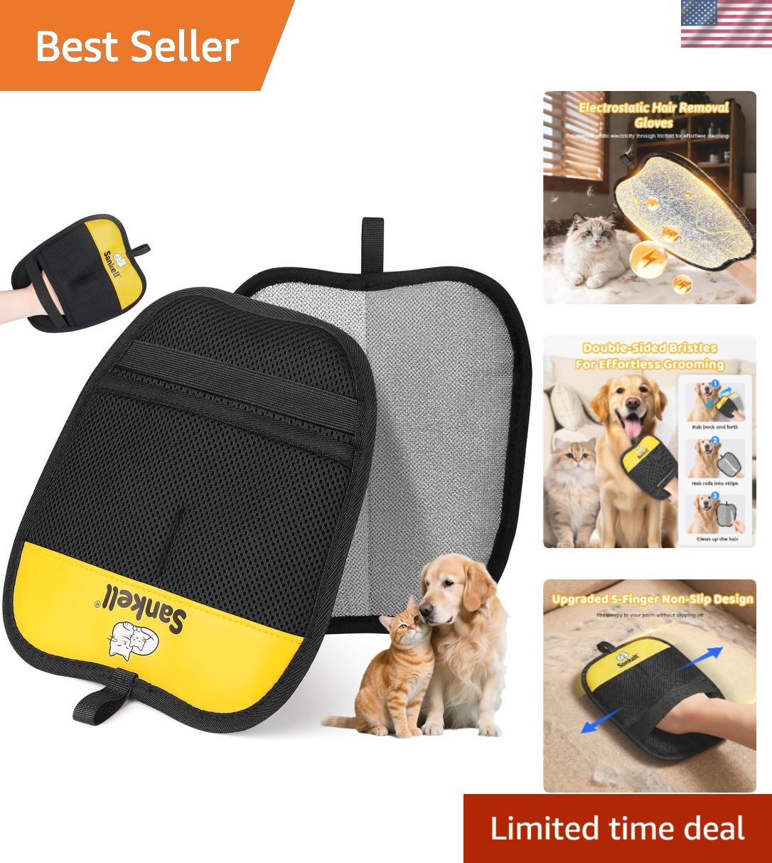 Natural Material Pet Hair Removal Glove - Gentle & Efficient for Cats and Dogs