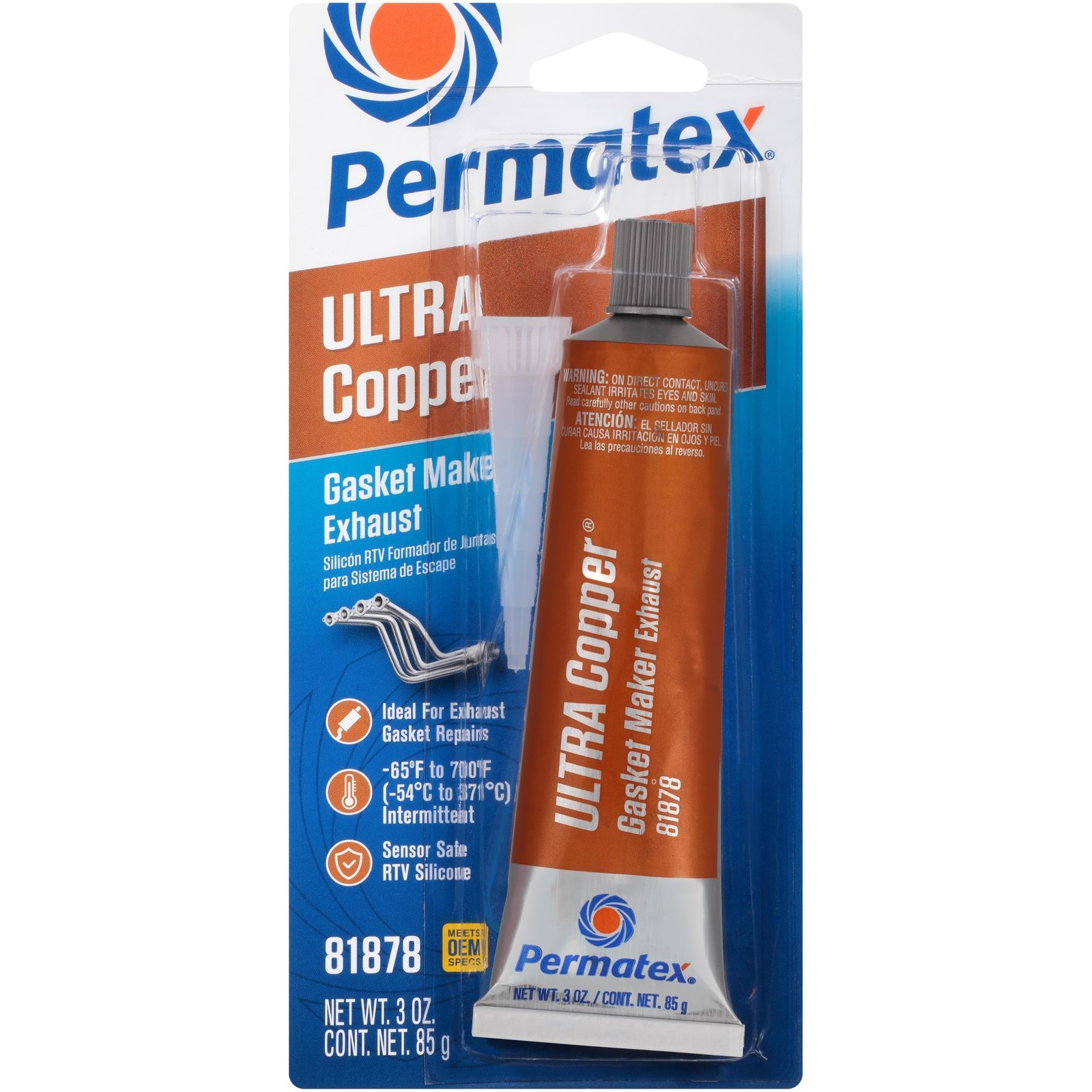 Permatex 81878 Ultra Copper Maximum Temperature RTV 3 Ounce Tube,