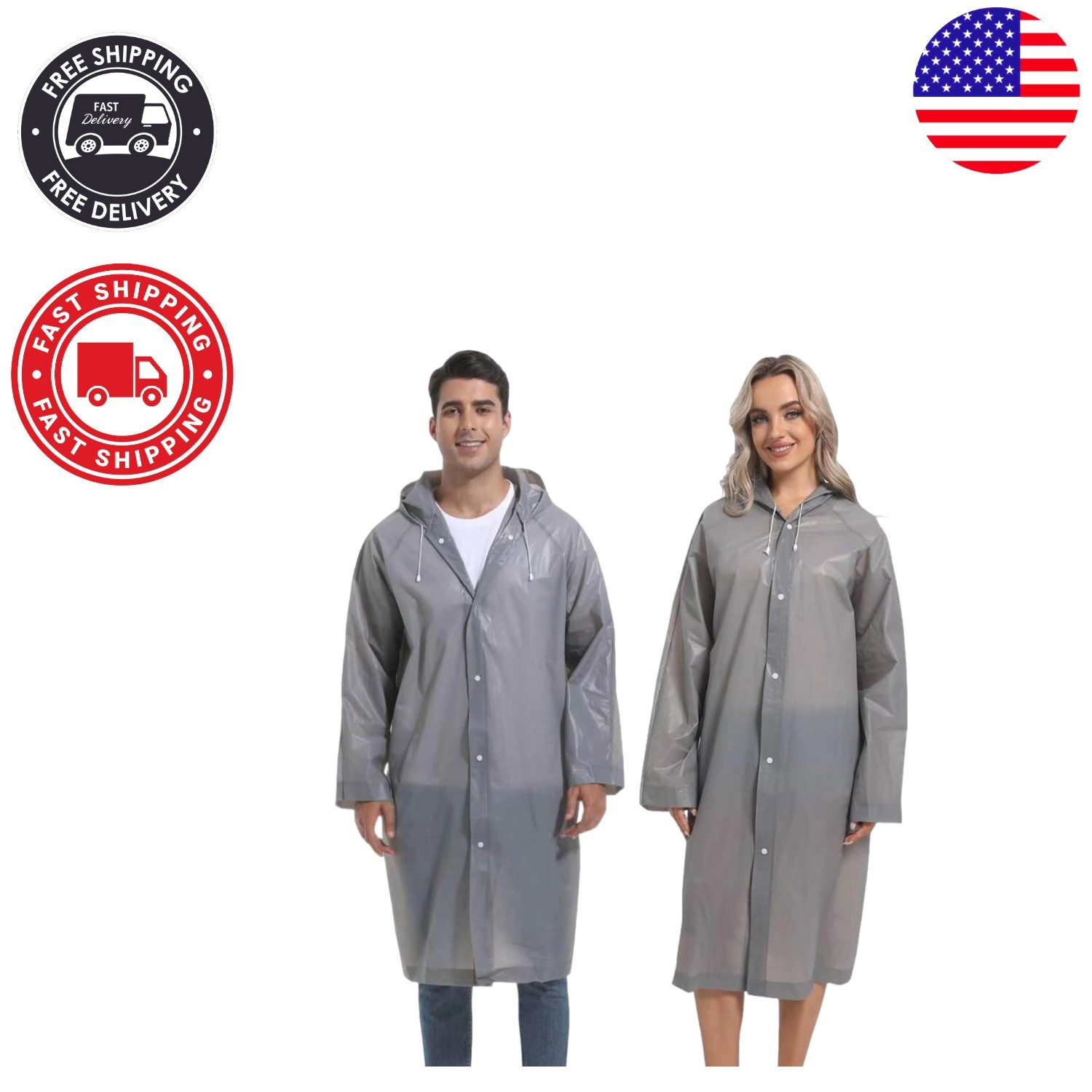 2PCS Lightweight Reusable Ponchos for Adults - Stylish Waterproof Rain Jackets