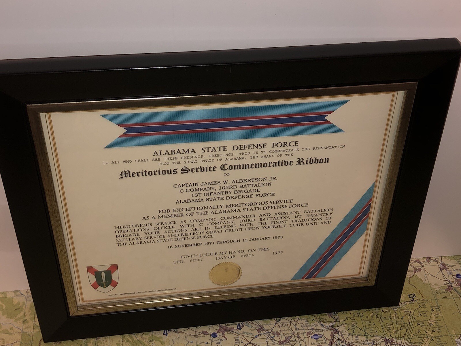 ALABAMA DEFENSE FORCE / MERITORIOUS SERVICE COMMEMORATIVE RIBBON CERTIFICATE
